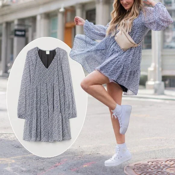 Blue Floral Flowy Minidress - Picture 1 of 3